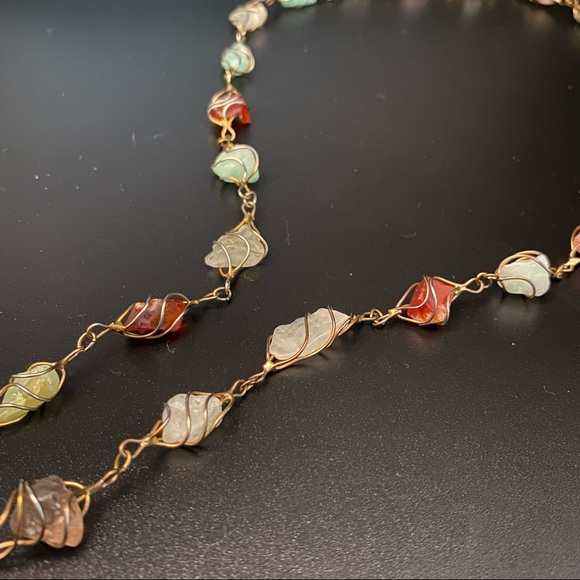 Sterling Silver Wrapped Natural Healing Gemstones Necklace, handmade - Picture 11 of 15